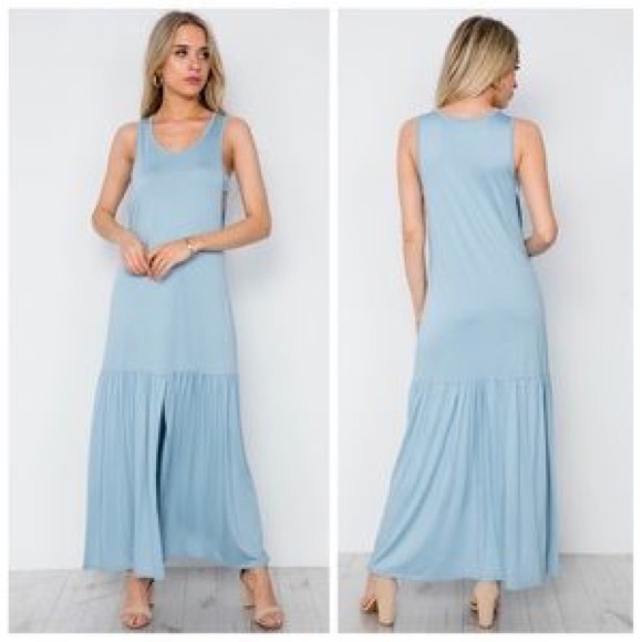 Light Blue Maxi Resort Dress with Side Cutouts - Picture 1 of 8